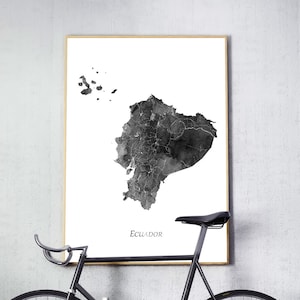 Ecuador Map Poster, Ecuador Watercolor Print, Ecuador Wall Art, Ecuador Watercolor Map Black White, Home Office Decor, Digital Printable Art