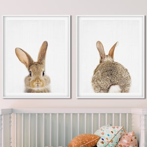 Hasen Druck Set, Kinderzimmer Tier Wandkunst, Waldtiere, Kaninchen Butt Tail Druck, Baby Tiere Drucke, Kinderzimmer Dekor, digital bedruckbar