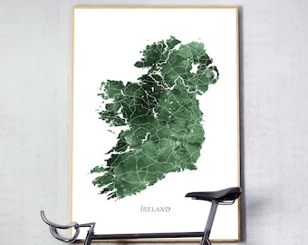 Ierland Kaart Afdrukken, Ierland Aquarel Kaart Poster, Ierland Wall Art, Ierland Kaart Groen, Abstracte Aquarel, Home Office Decor Afdrukbare Kunst