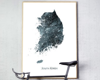 South Korea Map Print, South Korea Watercolor Poster, South Korea Wall Art, Indigo Blue White, Home Decor, Travel, Digital Printable Art.