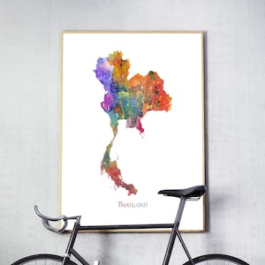 Thailand Map Print, Thailand Watercolor Poster, Thailand Wall Art, Thailand Watercolor Painting, Home Decor, Thailand Travel, Printable Art.