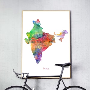 Indien Karte Print, Indien Aquarell Karte Poster, Indien Wandkunst, Indien Aquarell Karte Malerei, Home Office Decor, Indien Reise, druckbare Kunst.