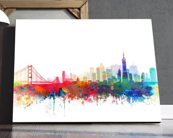 San Francisco Skyline Print, California Cityscape, San Francisco Watercolor Painting, Modern Wall Art, Travel, Home Decor Printable Art