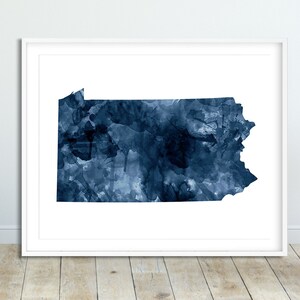 Impression de carte de l'état de Pennsylvanie, silhouette de la Pennsylvanie bleu marine blanc, art mural moderne, affiche de l'état des Etats-Unis, décoration d'intérieur art numérique imprimable