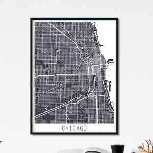 Chicago City Urban Karte Drucken, Chicago City Street Poster, graue Karte Chicago Chicago Reise, moderne Wandkunst, Haus-Bürodekor druckbare Kunst