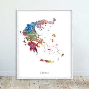 Griechenland Aquarell Druck, Griechenland Aquarell Karte Poster, Griechenland Wandkunst, Aquarell Karte, Dekoration, Reise, digital bedruckbare Kunst
