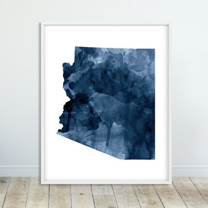 Impressão de mapa do estado do Arizona, silhueta de mapa do Arizona em aquarela azul marinho, arte de parede moderna, pôster do estado dos EUA, decoração para escritório em casa, impressão digital