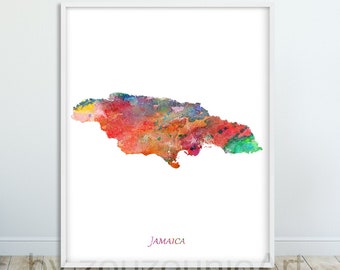 Jamaika Karte Drucken, Jamaika Karte Aquarell Kunst Poster, Jamaika Wandkunst, Jamaika Aquarell Karte Malerei, Haus-Bürodekor, druckbare Kunst