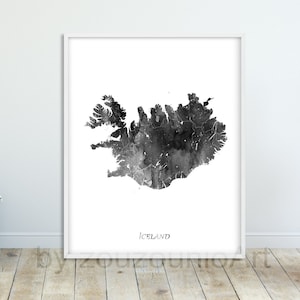 Island Karte Print, Island Aquarell Karte Poster, Island Wandkunst, Island Aquarell grau schwarz weiß, Dekoration, Reise druckbare Kunst