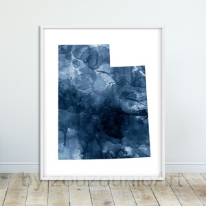 Impressão de mapa do estado de Utah, mapa de silhueta de Utah, aquarela azul marinho, arte de parede moderna, pôster de arte de mapa do estado dos EUA, decoração de escritório em casa, arte para impressão