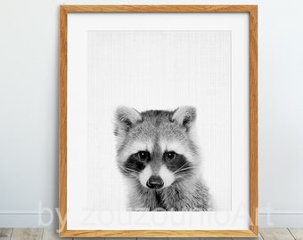 Raccoon Print, Nursery Wall Art, Woodland Animal Print, Nursery Animals Poster, Raccoon Wall Decor, Kids Room Decor, Digital Printable Art