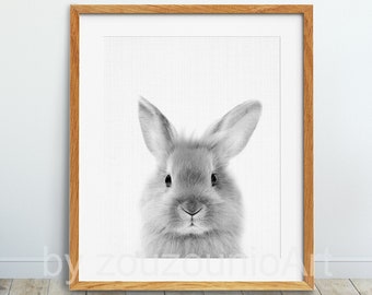 Bunny Print, Nursery Animal Wall Art, Bunny Art Print, Black And White Animal Poster, Nursery Animal Decor, Kids Room Decor Printable Art