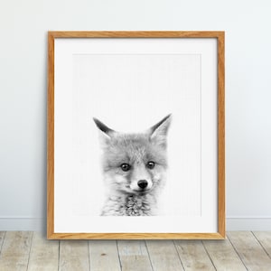 Fox Print, Fox Pup Cub Kit, Woodland Nursery Wall Art, Black And White Animals Print, Baby Animals, Kids Room Decor, Digital Printable