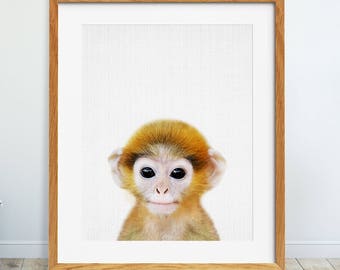 Monkey Print, Nursery Animal Wall Art, Baby Monkey Poster, Safari Animals Decor, Jungle Animals Print, Kids Room Decor Digital Printable Art