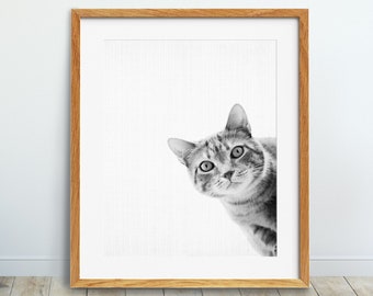 Cat Print, Nursery Wall Art, Grey Cat Print, Black And White Animal Print, Nursery Decor, Cat Poster, Kids Room Digital Printable Art