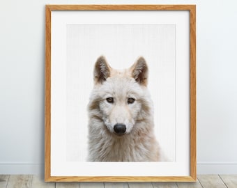 Wolf Print, Nursery Wall Art, Woodlands Animal Decor, White Wolf Print, , Kids Room Decor, Digital Printable Art
