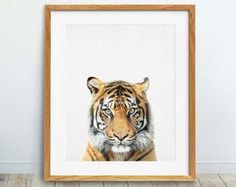 Stampa di tigre, arte murale con animali per la cameretta dei bambini, poster di tigre, stampe di animali per la cameretta dei bambini, decorazioni per la cameretta dei ragazzi, stampa di animali della giungla, arte stampabile per la cameretta dei bambini