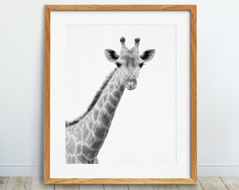 Giraffe Print, Nursery Wall Art, Safari African Animals, Nursery Animals Wall Decor, Black And White Animals Poster, Kids Room Printable Art