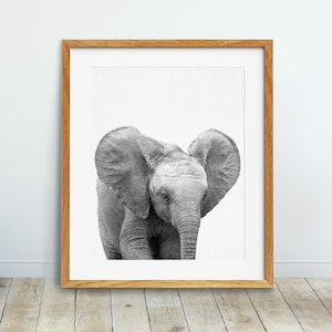 Elephant Print, Baby Animals Wall Art, Safari African Animals, Baby Elephant Poster, Black White Nursery Animals, Kids Room Printable Art
