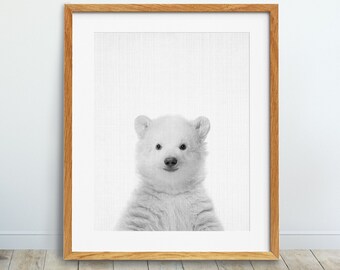 Polar Bear Print, Nursery Wall Art, Polar Bear Cub Printable, Black And White Photo, Wild Animals Poster, Kids Room Decor, Printable Art