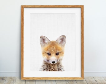 Impresión de zorro, kit de cachorro de cachorro de zorro, arte de la pared del vivero del bosque, impresión de animales del bebé, decoración de la habitación de los niños, lindo zorro bebé, arte imprimible de la decoración del animal del vivero