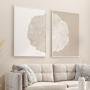 Tree Rings Set of 2 Abstract Print, White Beige Wall Art, Neutral Soft Tones, Minimalist, Bedroom Living Room Wall Art Decor, Printable