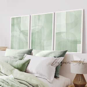 Sage Green Wall Art Prints, Abstract Watercolor Set 3 Prints, Green Wall Art, Modern Minimalist, Bedroom, Living Room Wall Decor Printable