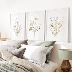 Botanical Watercolor Prints Set of 3, Floral Printable Art, Neutral Wall Art, Wildflowers Art, Floral Farmhouse Art, Modern Home Decor Art