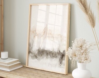 Abstrakter AquarellDruck, Minimalistisch, Beige Grau, Erdtöne, Aquarellmalerei, neutrale moderne Wandkunst, Home Office Dekor druckbar
