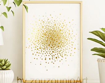 Abstract Circle Print, Geometric Art Gold Foil Texture, Polka Dot, Abstract Decor, Modern Wall Art, Home Office Decor, Digital Printable Art