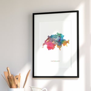 Schweiz Karte Druck, Schweiz Karte Poster, Schweiz Wandkunst, Abstrakte Aquarell Landkarte, moderne Home Office Dekor, druckbar