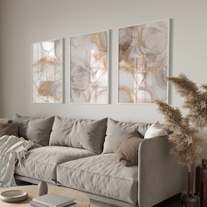 Beige Bedroom Wall Art Prints, Marble Wall Prints, Abstract Set of 3 Prints, Bedroom Wall Decor, Beige Gold Wall Decor, Printable Wall Art