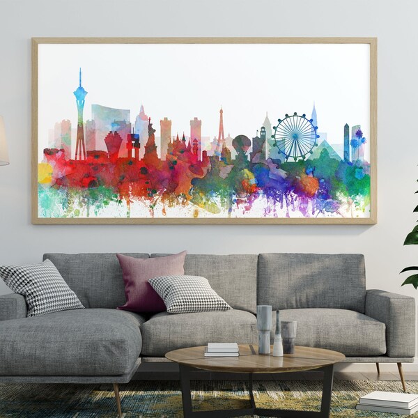 Las Vegas Skyline Print, Las Vegas Skyline Watercolor, Nevada Wall decor, Abstract Painting, Modern Wall Art, Home Office Decor, Printable