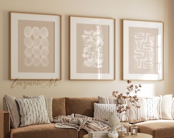 Beige Abstract Gallery Wall Art Set of 3, Beige White Neutral Nordic Prints Simple Abstract Modern Minimalist Living Room Wall Art Printable
