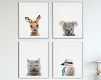Australian Animals Print, Baby Animals Set of 4, Nursery Wall Art, Baby Animal Art Poster, Baby Shower Gift,  Kids Room Animal Art Printable