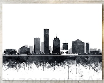 Milwaukee  Skyline Print, Milwaukee Watercolor Grey Black White, Milwaukee Wisconsin Cityscape, Modern Wall Art, Home Decor, Printable Art