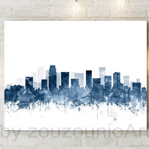 Charlotte Skyline Print, Charlotte Watercolor Navy Blue Art Poster, Charlotte NC Cityscape, Modern Wall Art, Home Office Decor Printable Art