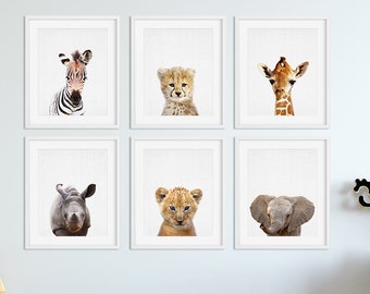 Safari Animals Prints, Set of 6 Prints, Nursery Decor, Nursery Wall Art, Baby Animal Art, For Nursery, Baby Animal Prints, Baby Shower Gift