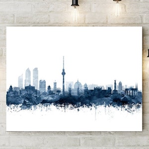 Berlin Skyline Print, Berlin Germany Art Poster, Navy Blue Watercolor Print, Berlin Cityscape, Modern Wall Art, Home Office Decor Printable