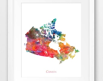 Canada Map Print, Canada Watercolor Print, Canada Wall Art, Watercolor Map Canada, Home Office Decor, Travel Poster, Digital Printable Art