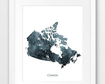 Canada Map Print, Canada Watercolor Print, Canada Wall Art, Watercolor Map Canada Indigo Blue Grey, Home Decor, Travel Poster, Printable Art