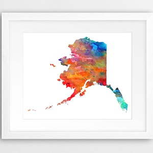 Impressão de mapa do estado do Alasca, impressão de aquarela de silhueta de mapa do Alasca, arte de parede moderna, pôster de estado dos EUA, decoração de escritório em casa, arte digital para impressão