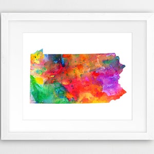 Impression de carte de l'État de Pennsylvanie, carte aquarelle silhouette de Pennsylvanie, art mural moderne, affiche de l'État des États-Unis, décoration d'intérieur, oeuvre d'art numérique imprimable