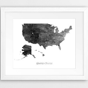 Impressão de mapa dos Estados Unidos, decoração de mapa dos EUA, arte de parede dos Estados Unidos, aquarela cinza preto e branco dos EUA, decoração de casa, arte para impressão de pôster de viagem