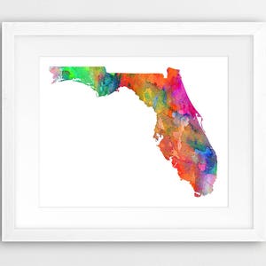Impression de carte de l'état de Floride, impression de carte aquarelle silhouette de Floride, art mural moderne, affiche de l'état des Etats-Unis, décoration de bureau à domicile, art numérique imprimable