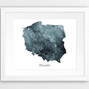 Polen Karte Print, Polen Poster Druck, Polen Wandkunst, Aquarell Karte Polen, Indigo Blau, Wohnkultur, Reise Poster, Digital druckbare Kunst