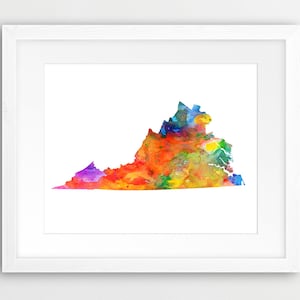Impression de carte de l'état de Virginie, carte aquarelle silhouette de l'état de Virginie, art mural moderne, affiche de l'état des Etats-Unis, décoration de bureau à domicile, oeuvre d'art imprimable