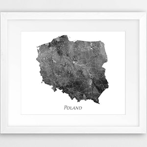 Polen Karte Print, Polen Poster Druck, Polen Wandkunst, Aquarell Karte Polen, schwarz weiß, Wohnkultur, Reiseposter, digital druckbare Kunst