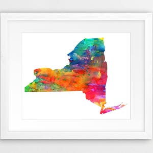 Impression de carte de l'État de New York, aquarelle carte Silhouette de l'État de New York, Art mural moderne, affiche de l'État des États-Unis, décoration d'intérieur, art imprimable numérique