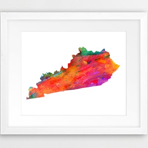 Impression de carte de l'état du Kentucky, aquarelle de silhouette de carte du Kentucky, art mural moderne, affiche de l'état des Etats-Unis, décoration de bureau à domicile, oeuvre d'art numérique imprimable